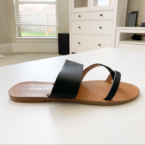 Steven Ella Black Toe Strap Sandal B16233 - Picture 2 of 8
